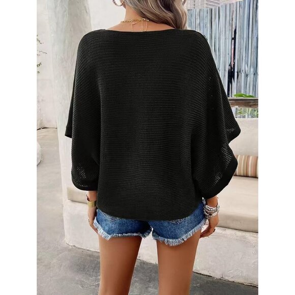 Women's Short Sleeve Knit Top Viscose Hollow Out Summer Beach Coverup - Picture 5 of 7